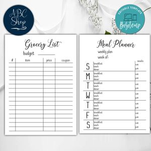 Meal Planner and Grocery List Printable Instant Download