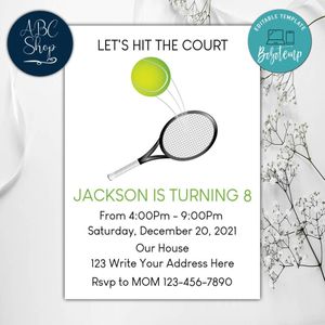 Tennis Birthday Flyer Instant Download