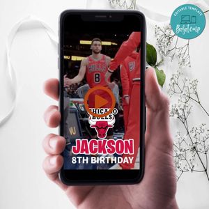 Chicago Bulls Birthday Video Invitation Digital Template Customizable Instant Download
