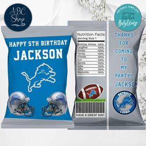 Printable Detroit Lions Birthday Chip Bags Instant Download