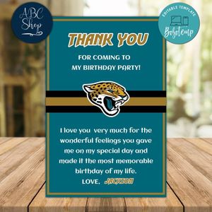 Jacksonville Jaguars Thank you card Template to Print at Home Instant Download