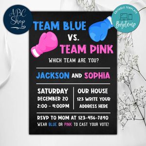 Fight Night Gender Reveal Invitation Instant Download