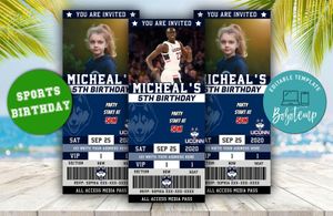 Editable Connecticut Huskies Birthday Ticket Invitations Instant Download