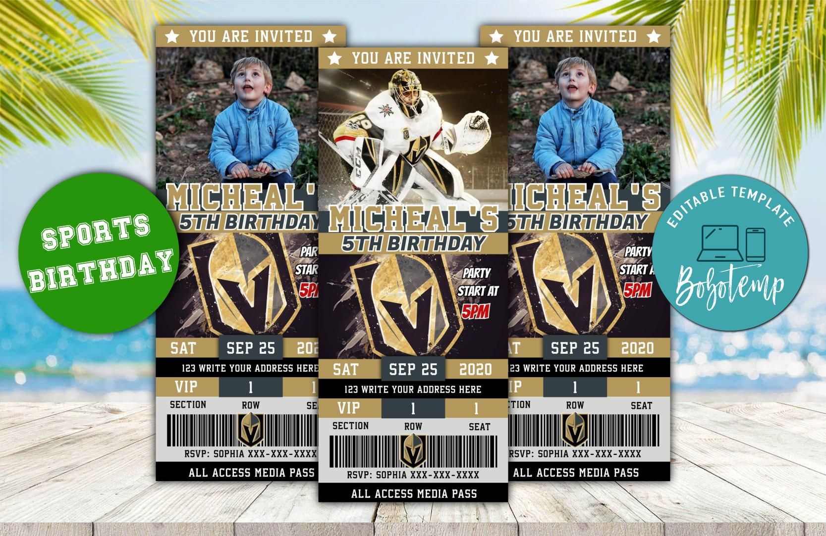 Vegas Golden Knights Ticket Birthday Editable Templates Instant