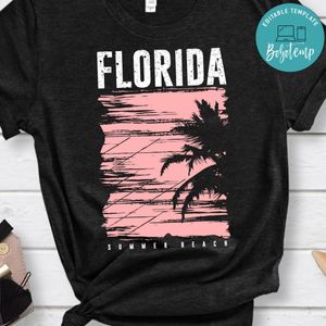Florida Summer Beach With Sunset Palm Silhouette Shirt
