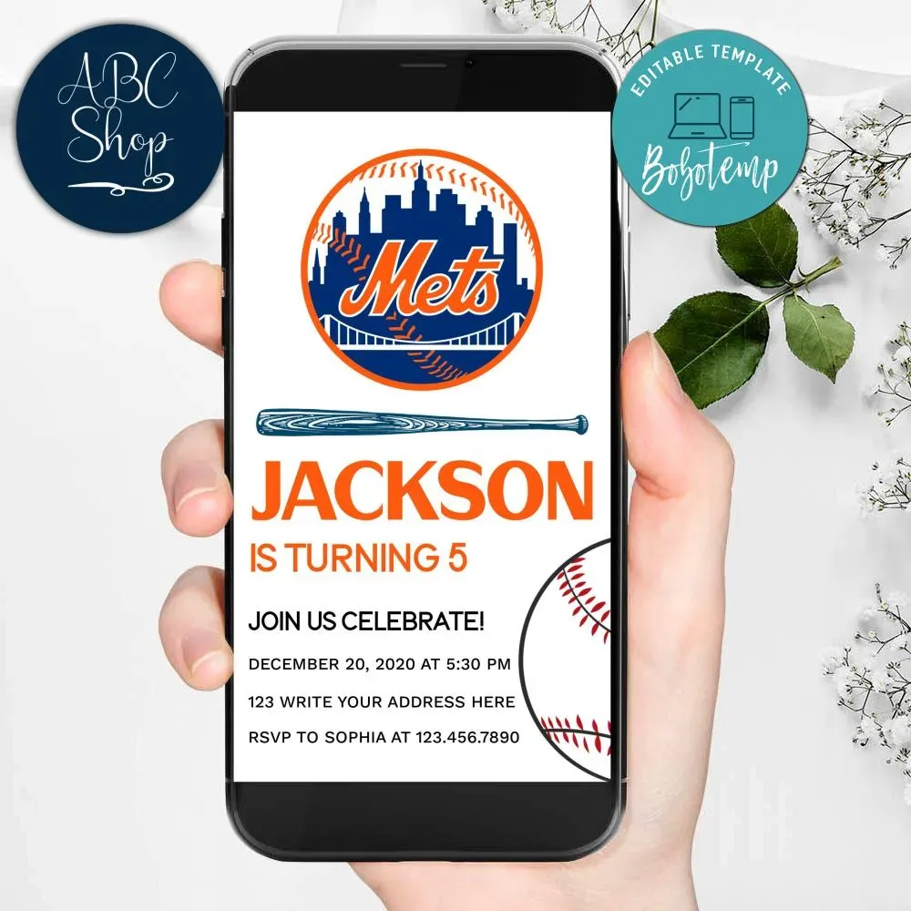 Electronic New York Mets Electronic Invite Birthday Invitations DIY ...