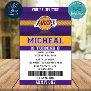 Los Angeles Lakers Birthday Invitation Instant Download
