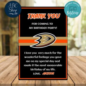 Anaheim Ducks Thank you card Template to Print at Home Instant Download
