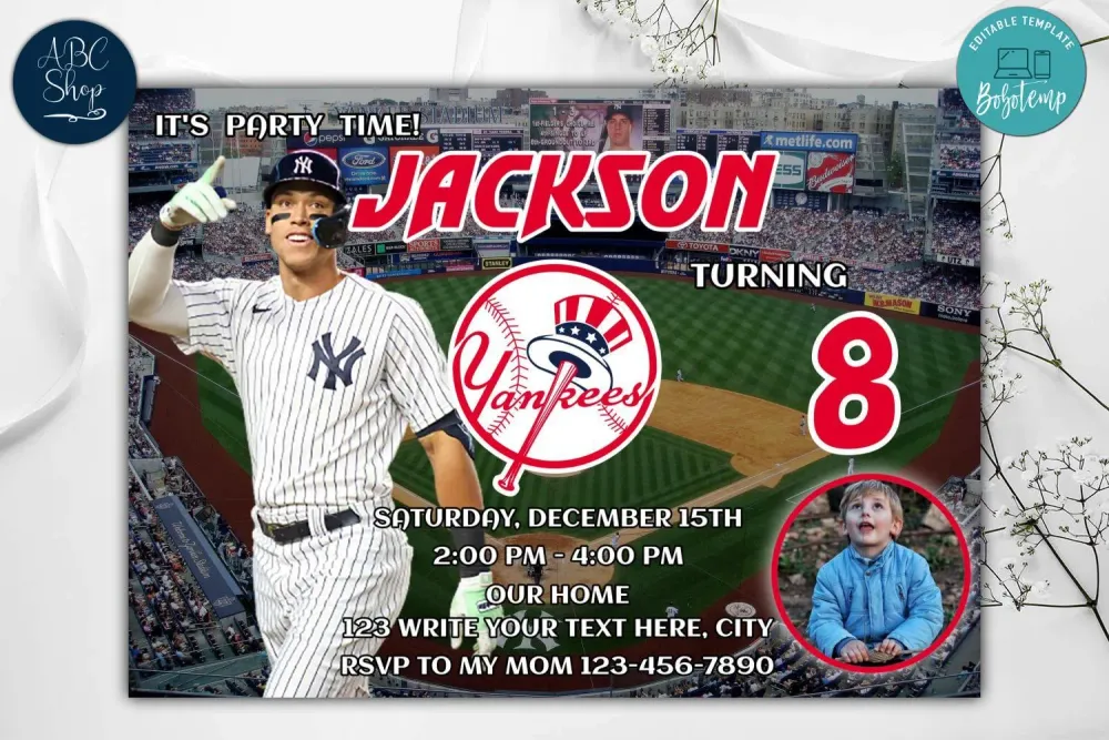 New York Yankees Birthday Invitation Instant Download | Bobotemp