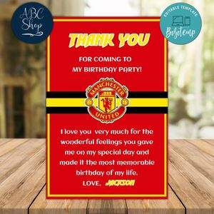 Manchester United Thank you card Template to Print at Home Instant Download