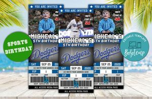Editable Los Angeles Dodgers Birthday Ticket Party Invites Instant Download