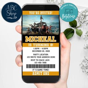Electronic Playerunknown's Battlegrounds Electronic Invite Birthday Invites Instant Download