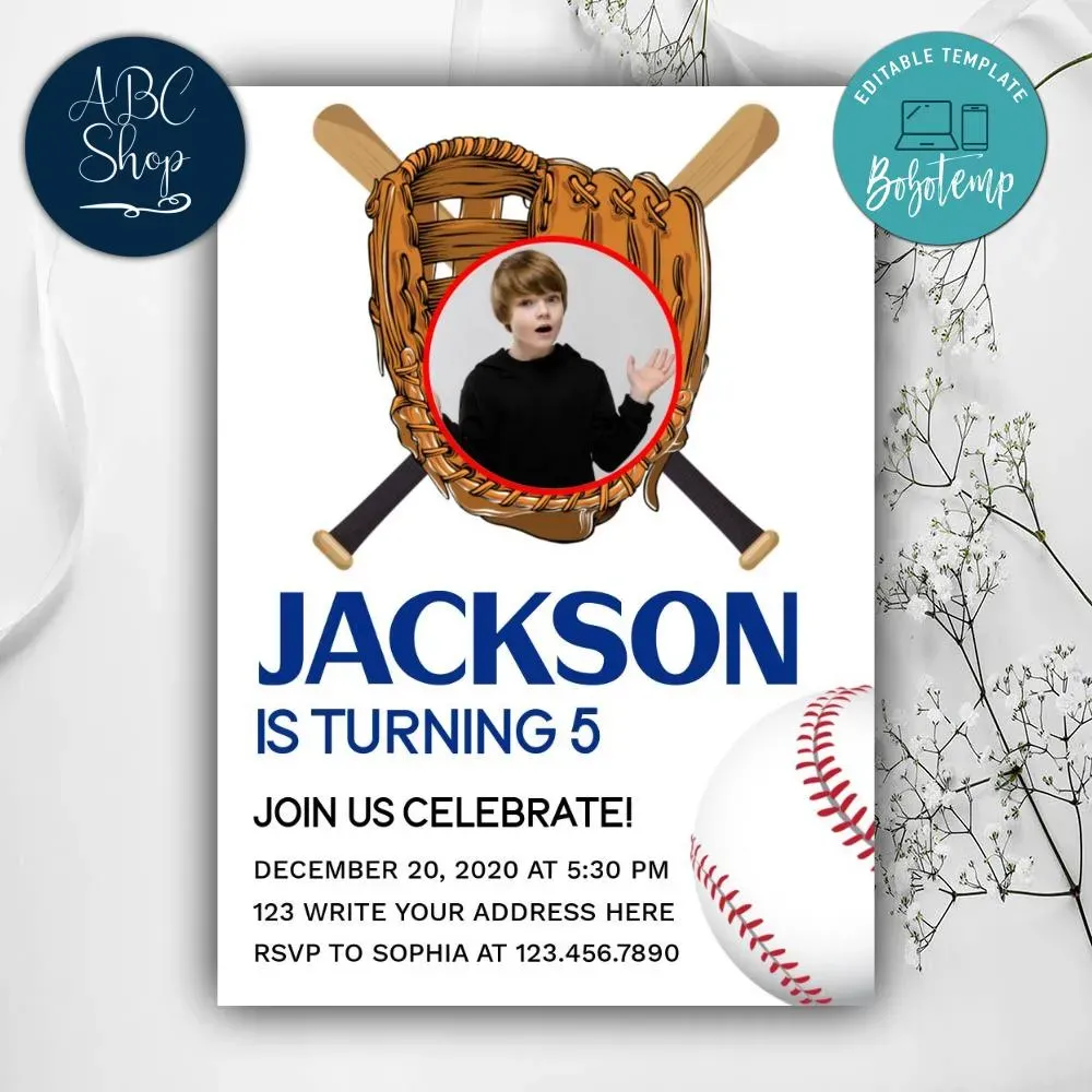 Printable Baseball Birthday Invitation With Photo DIY | Bobotemp