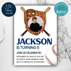 Printable Baseball With Photo Birthday Invitations Instant Download