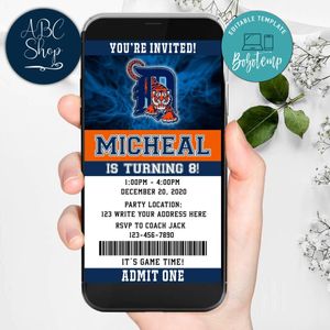 Electronic Detroit Tigers Electronic Invite Birthday Invitations DIY