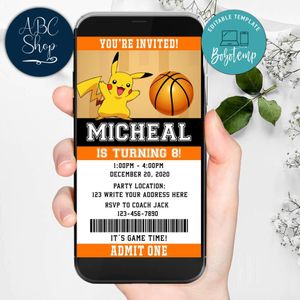 Electronic Pikachu Basketball Ticket Electronic Invite Birthday Invites Instant Download