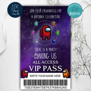Printable Among Us Vip Pass Party Invites Instant Download