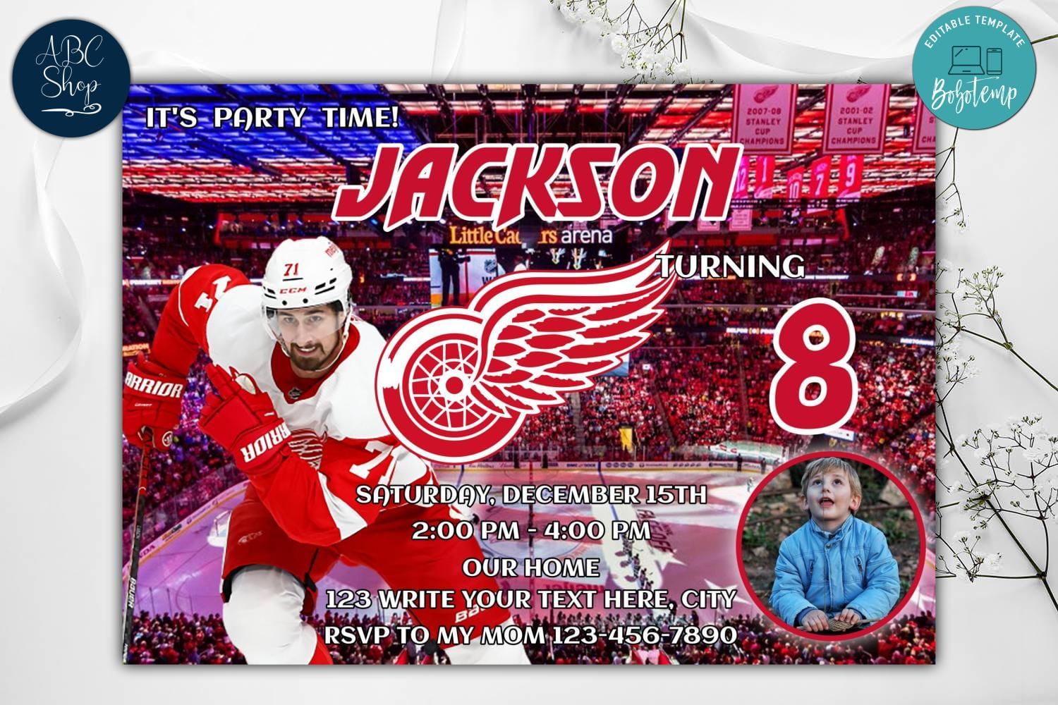 Detroit Red Wings Birthday Invitation Instant Download | Bobotemp