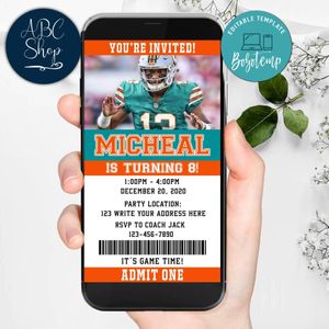 Electronic Miami Dolphins Electronic Invite Birthday Invites Instant Download