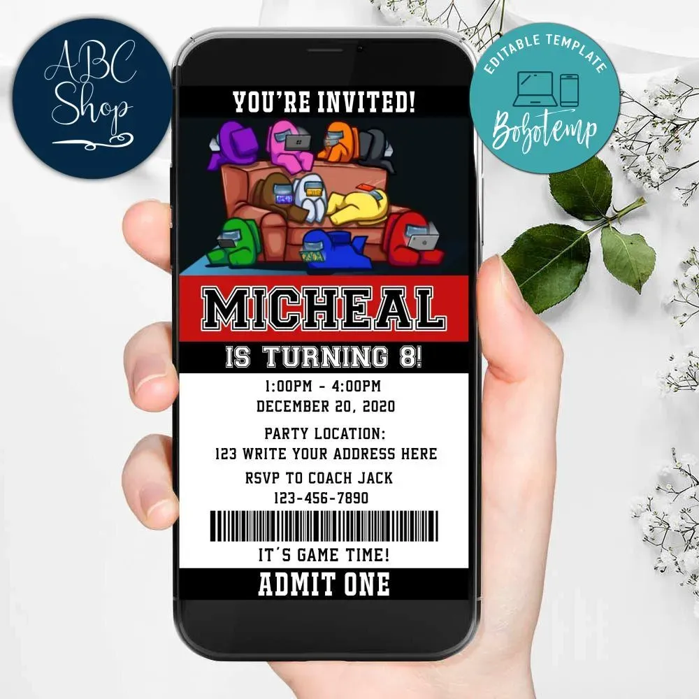 Electronic Among Us Evite Birthday Invitations Instant Download Bobotemp