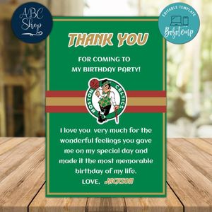 Boston Celtics Thank you card Template to Print at Home Instant Download