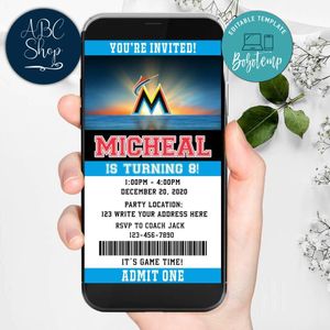 Electronic Miami Marlins Birthday Invitation Instant Download