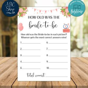 How Old Was The Bride To Be Bridal Shower Game Digital Files