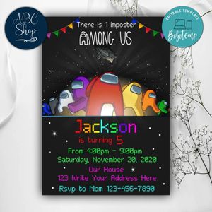 Printable Among Us Birthday Party Invites Instant Download