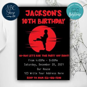 Printable Karate Kid Birthday Party Invitations Instant Download