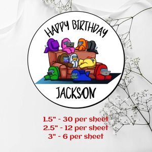 Among Us Printed Happy Birthday Sticker Sheets