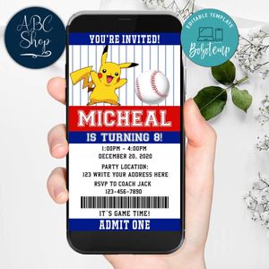 Electronic Pikachu Baseball Ticket Electronic Invite Birthday Flyer Instant Download