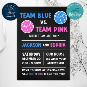 Volleyball Team Pink Or Team Blue Invitation Instant Download
