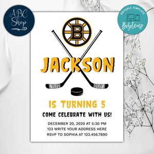Printable Boston Bruins Birthday Invitations Instant Download