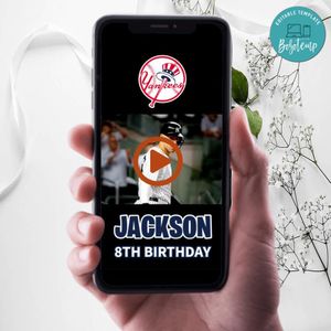 New York Yankees Birthday Video Invitation Digital Template Customizable Instant Download