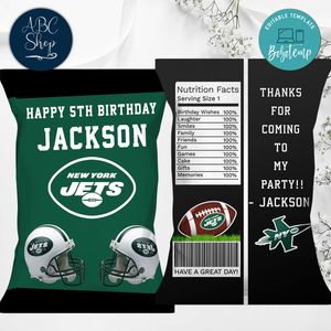 Printable New York Jets Birthday Chip Bags Instant Download