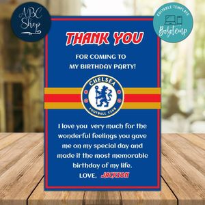 Chelsea Thank you card Template to Print at Home Instant Download