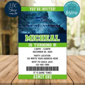 Seattle Seahawks Birthday Invitation Instant Download