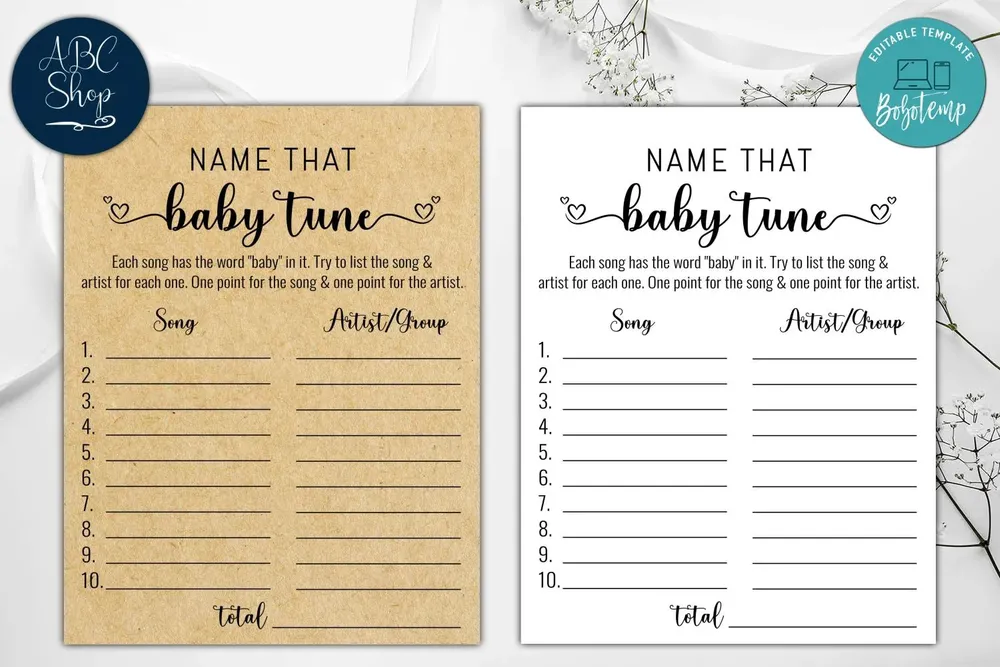 Printable Name That Baby Tune Baby Shower Game Instant Download | Bobotemp