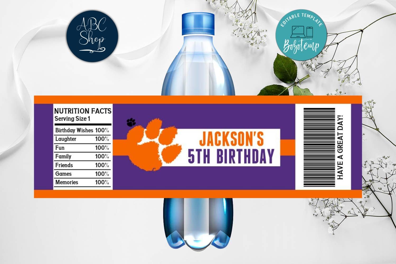 Printable Clemson Tigers Water Bottle Labels Instant Download | Bobotemp