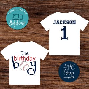 Printable Baseball 1st Birthday Boy Shirt Template Instant Download