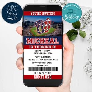 Electronic Washington Nationals Birthday Flyer Instant Download