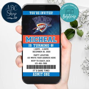 Electronic Oklahoma City Thunder Electronic Invite Birthday Invites Instant Download