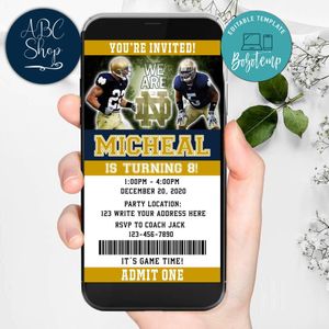 Electronic Notre Dame Fighting Irish Electronic Invite Birthday Invitations Instant Download