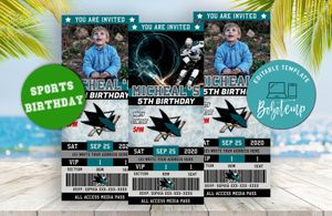 Editable San Jose Sharks Birthday Ticket Invitation Instant Download