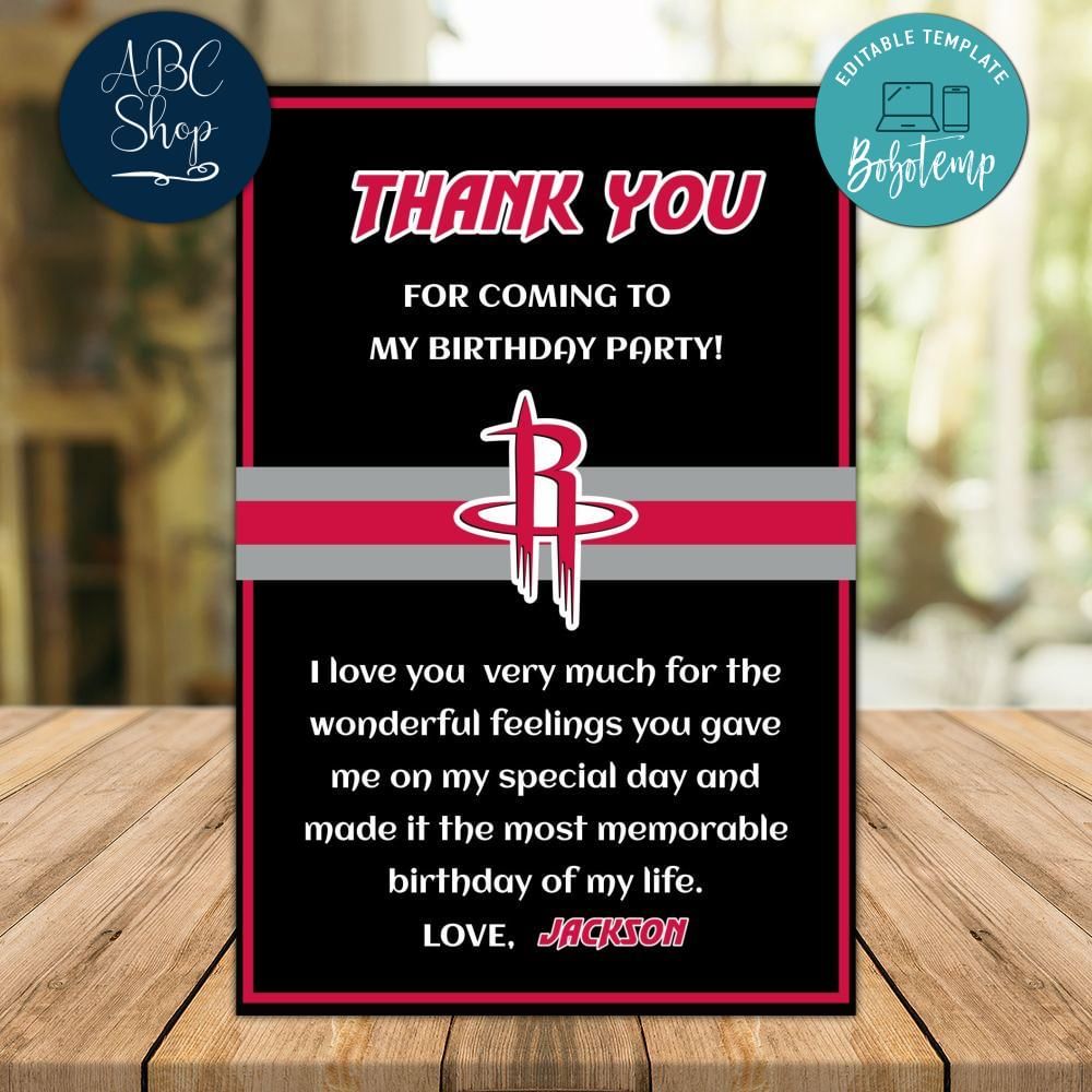 Houston Rockets Thank you card Template to Print at Home | Bobotemp