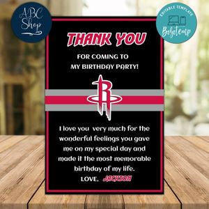 Houston Rockets Thank you card Template to Print at Home Instant Download