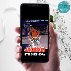 Oklahoma City Thunder Birthday Video Invitation Digital Template Customizable Instant Download