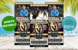 Editable Vegas Golden Knights Birthday Ticket Invites Instant Download