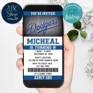 Electronic Los Angeles Dodgers Electronic Invite Birthday Invites Instant Download