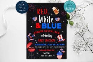 Printable 4th of July Gender Reveal Invitation Instant Download